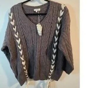 Elegant Off-the-Shoulder Cable Knit Sweater in Brown and White